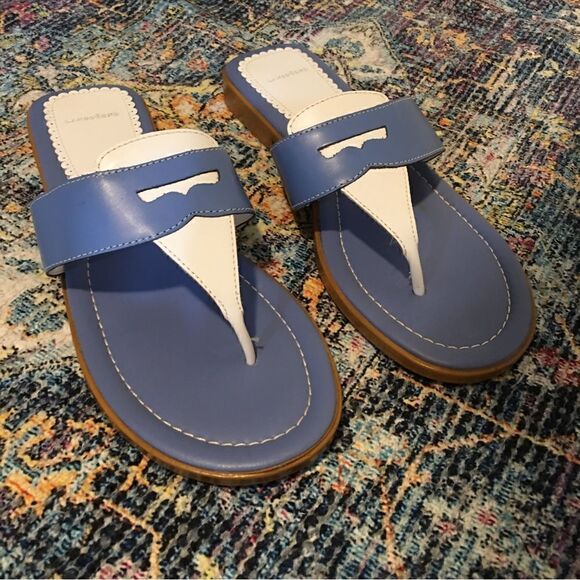 Lands End Blue & White Dressy Flip Flop Sandals - Picture 6 of 9